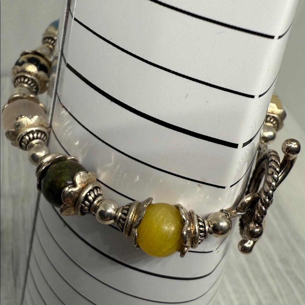 Silver Tone (Untested) Multi-Stone Beaded Bracele… - image 5